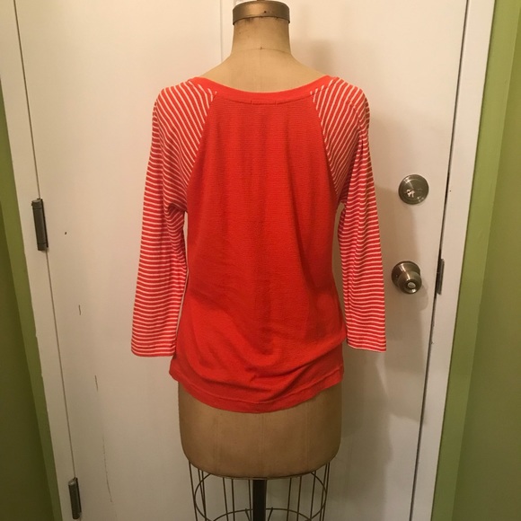 Women’s GAP 3/4 Sleeve Thermal Striped Orange Top - Picture 6 of 8